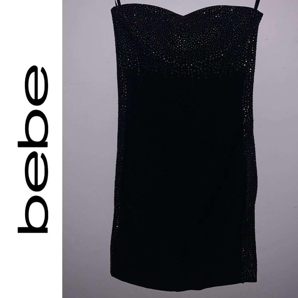 Bebe Black Strapless Sequin Dress